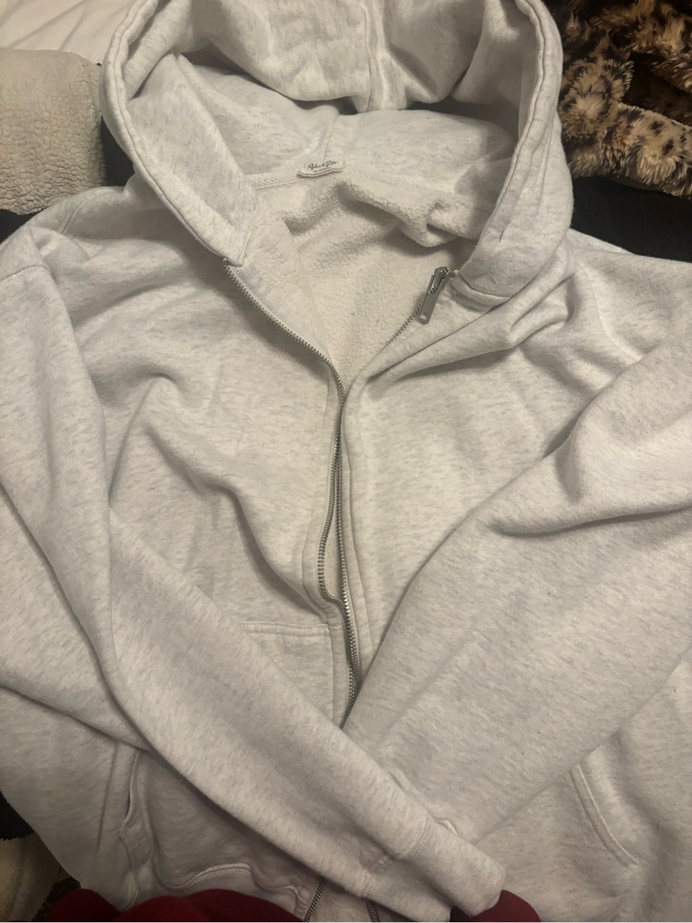 Brandy Melville Light Gray Full-Zip Hoodie